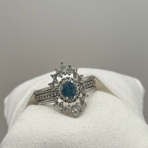 Elegant Rhodium and Blue Gemstone Ring no bag no tag never worn 2 rings sz 11
